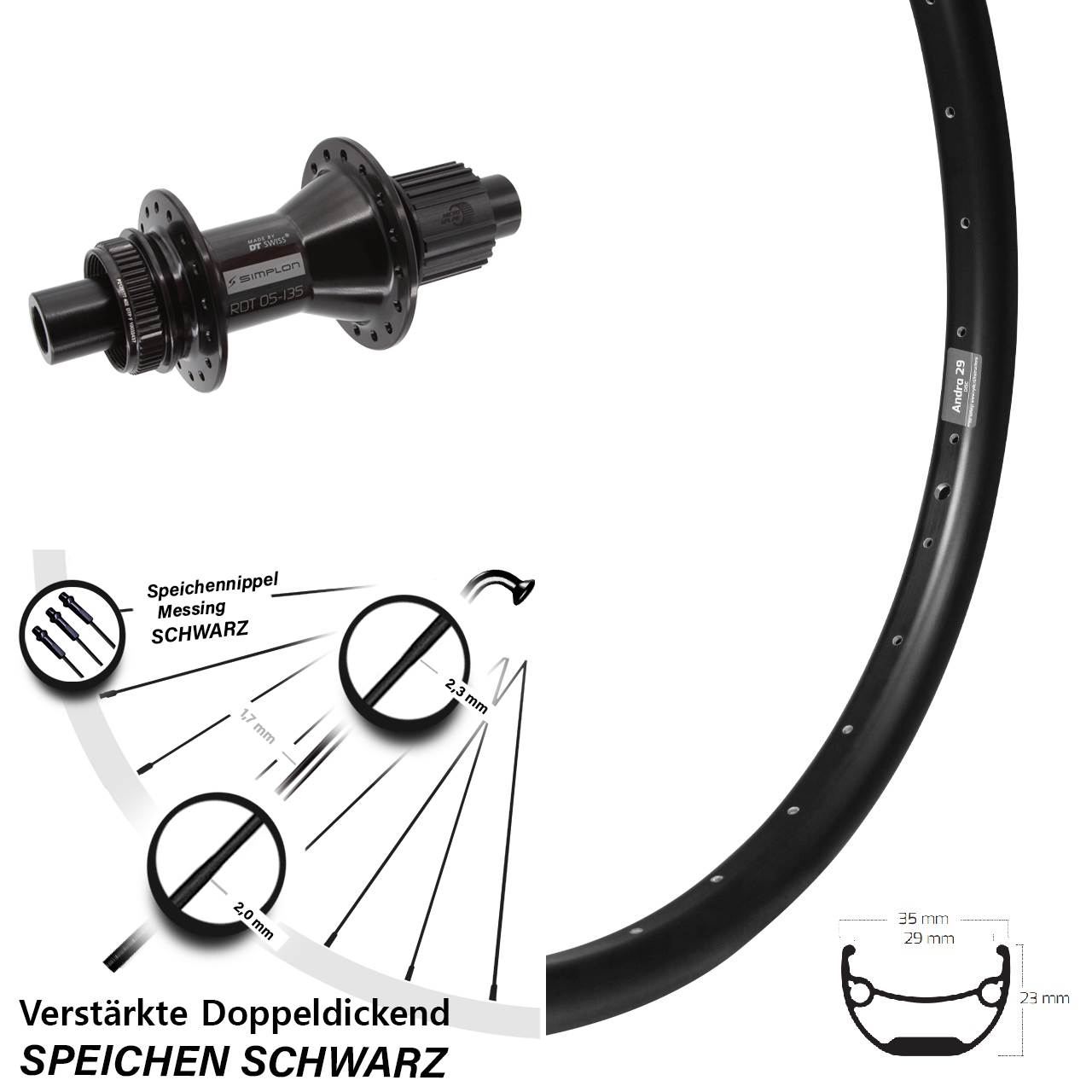 Ryde Andra 29 DT Swiss 370 Hybrid 26 Zoll Centerlock Hinterrad 12x142 Micro Spline