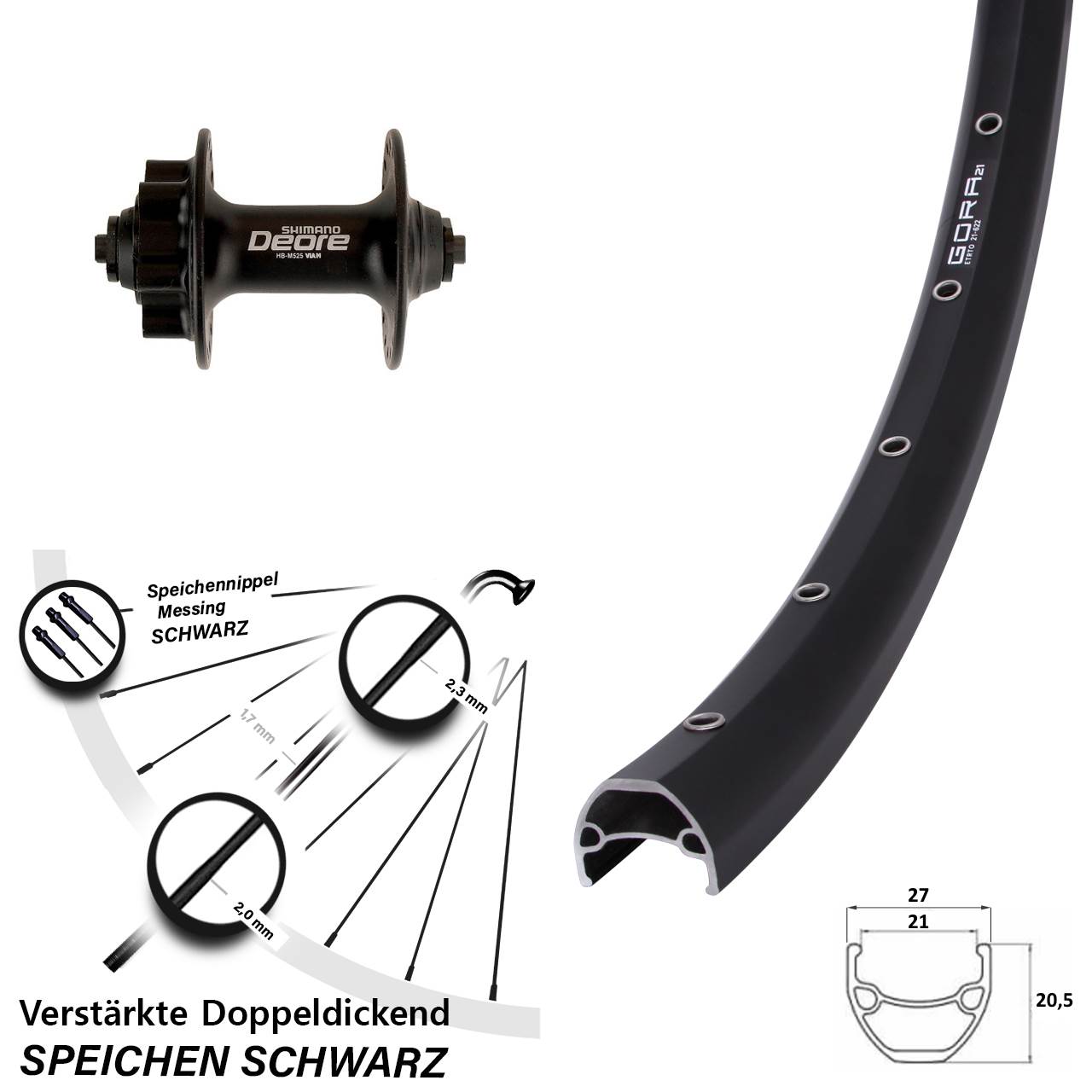 Vorderrad 6-Loch für Schnellspanner 28 Zoll Gora 21 Shimano Deore