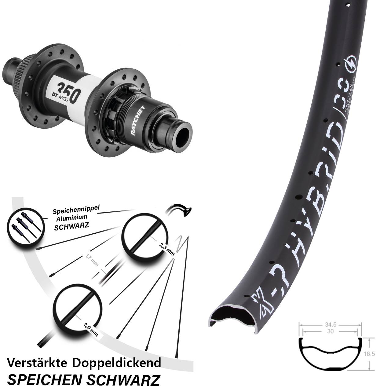 Hinterrad 12x142 29 Zoll KX-R Hybrid 30 DT Swiss 350 SRAM XD Centerlock