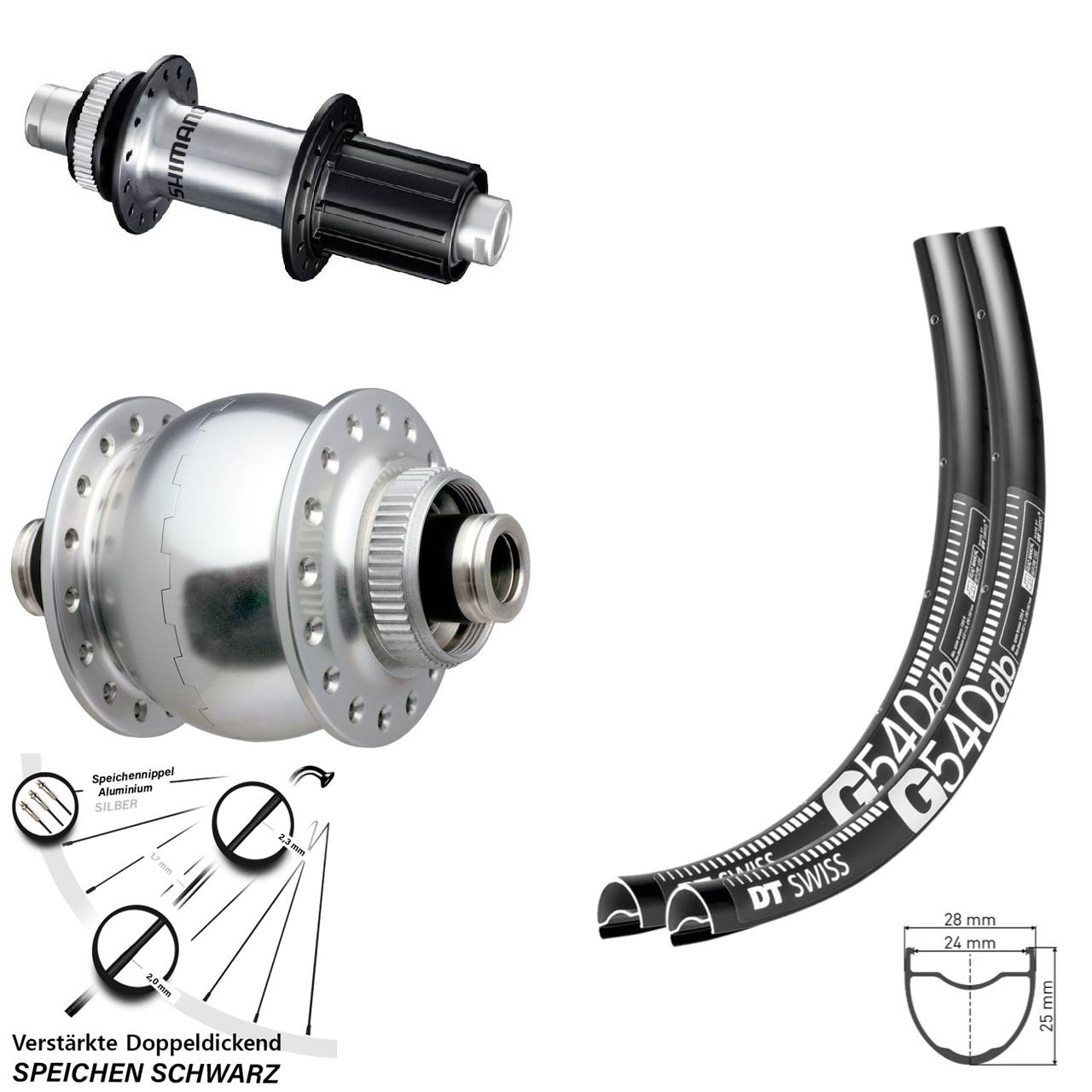 Disc Laufrad-Satz 29 Zoll DT Swiss G 540 SON 28 Shimano GRX 8-12 fach HG 12x100/142