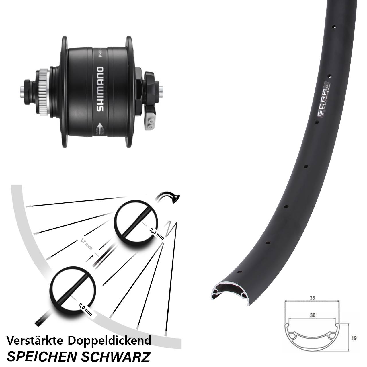 Gora 30 Shimano DH-3D37 26 Zoll Centerlock Dynamovorderrad QR