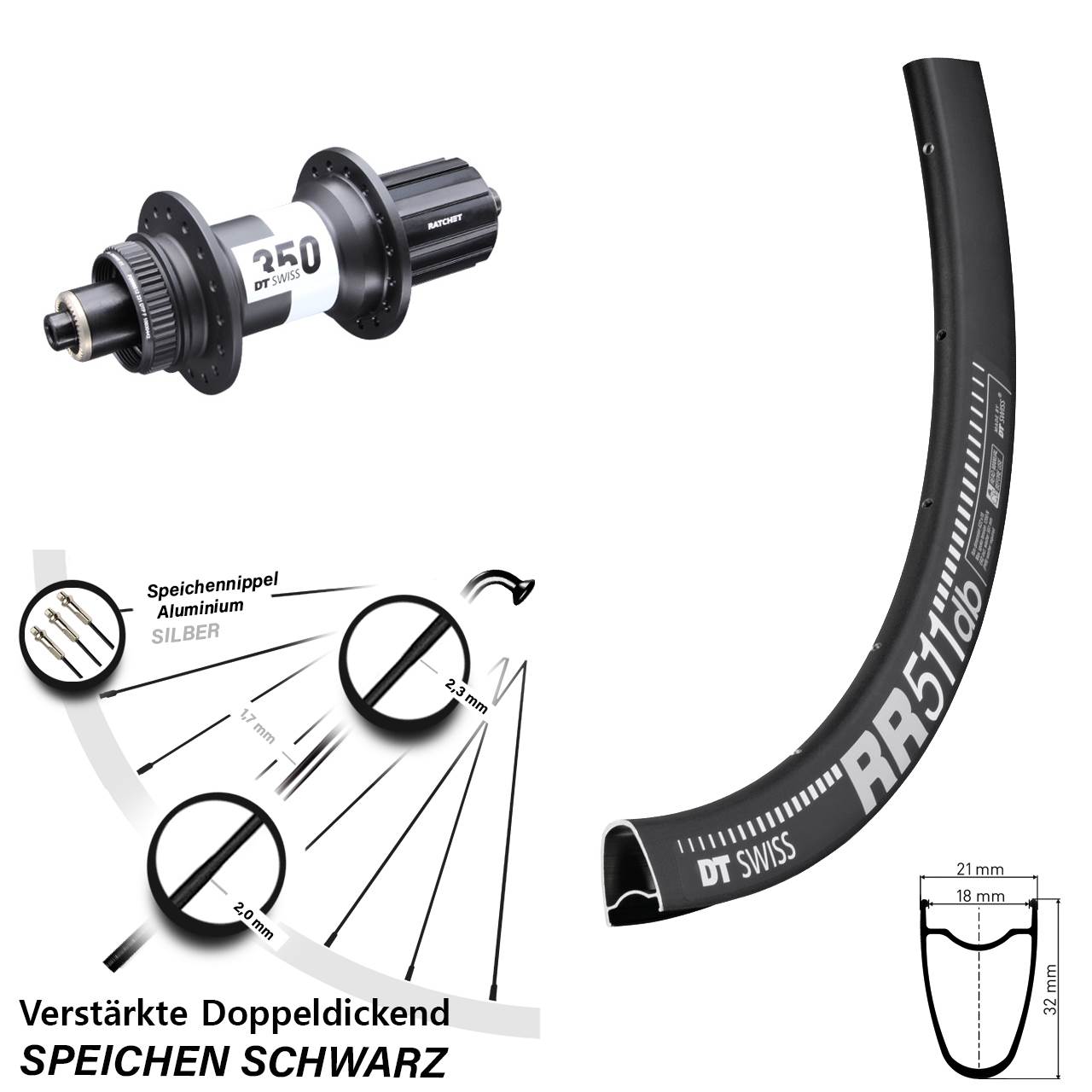 Centerlock Hinterrad 28 Zoll DT Swiss RR511-350 Ratchet 36 8-11 fach QR