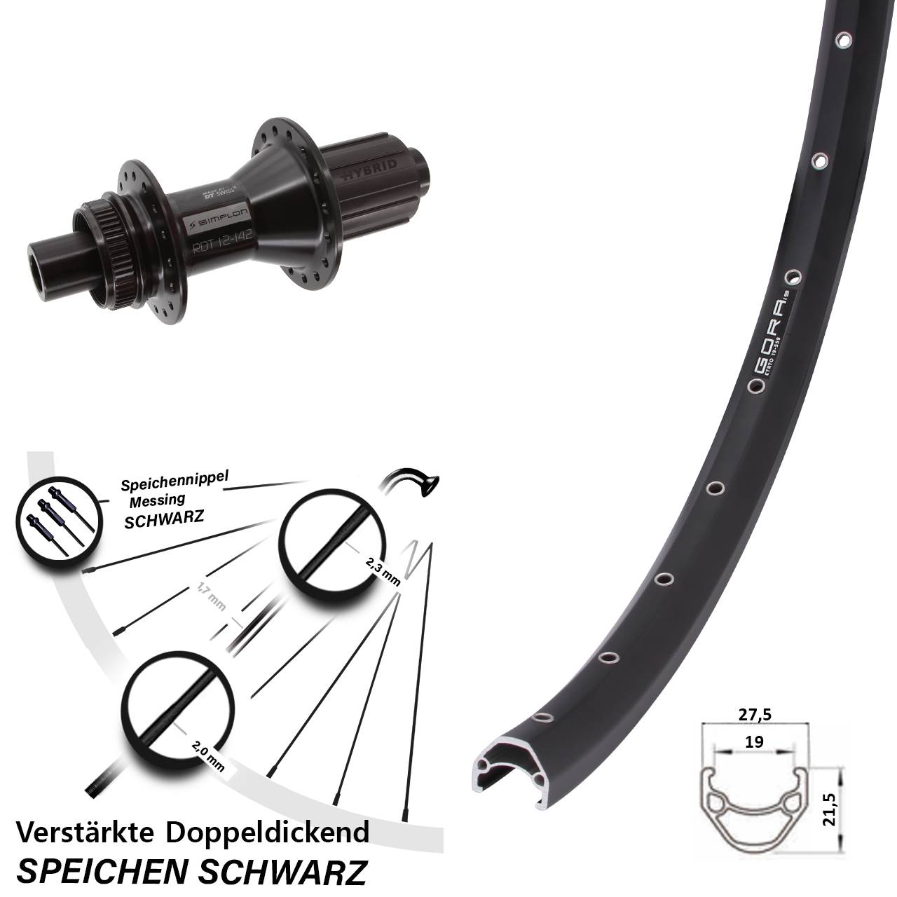 Gora 19 DT Swiss 370 Hybrid 27,5 Zoll Disc Hinterrad 12x142 8-11 fach HG