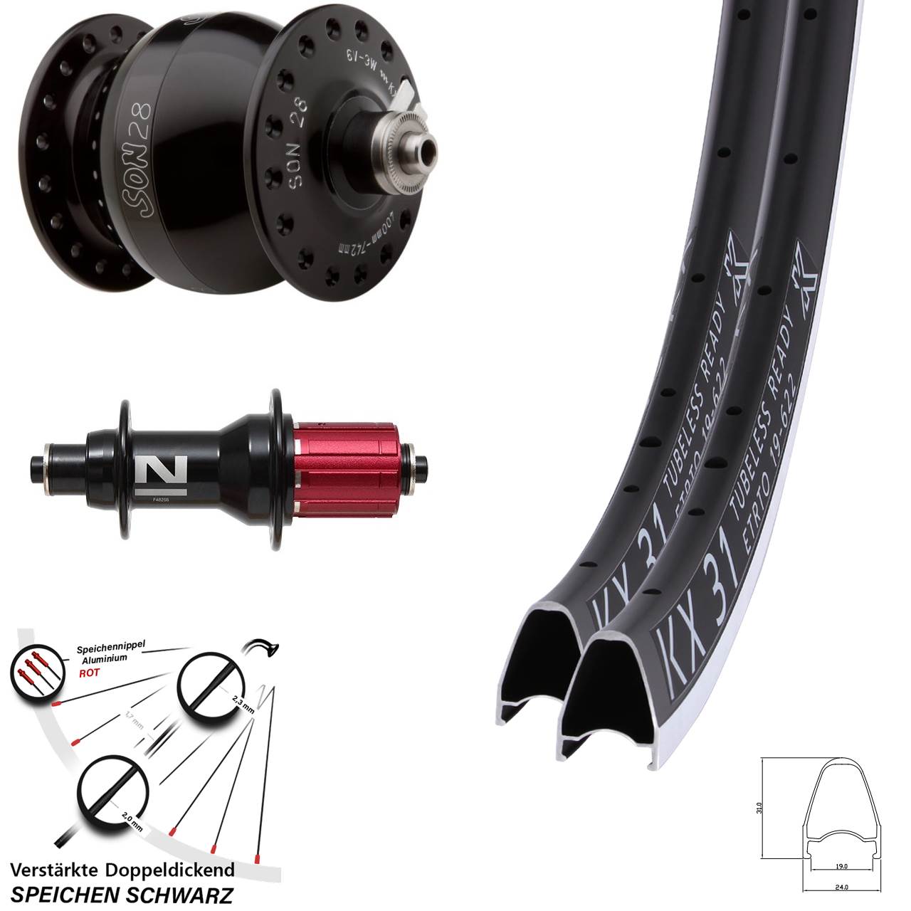 KX 31 Novatec F482SB SON 28 Zoll Laufrad-Satz für Schnellspanner 8-12 fach HG