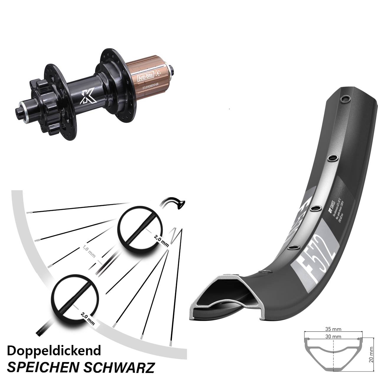DT Swiss F572 KX-M 650B Disc Laufrad für Schnellspanner 8-12 fach