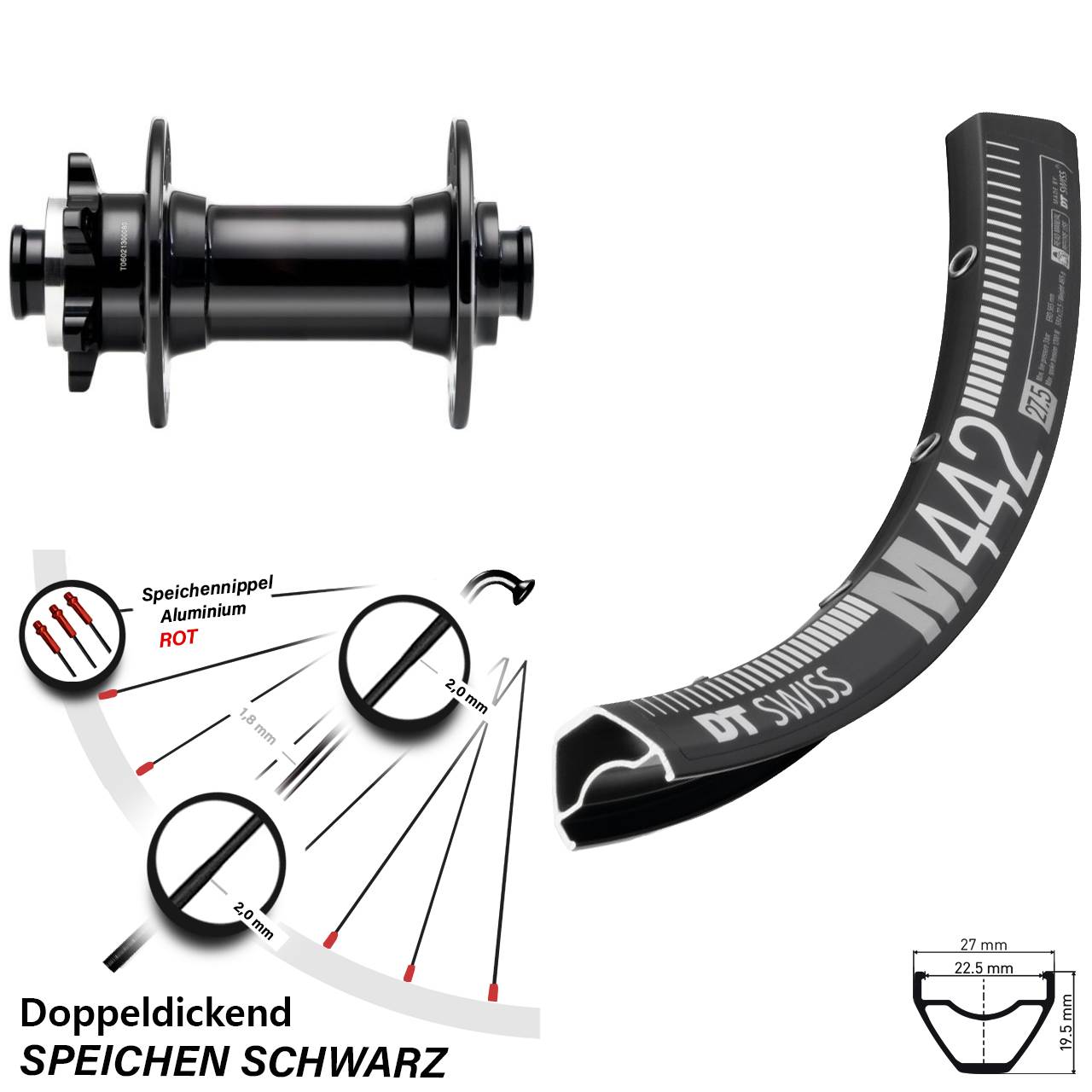 29 Zoll DT Swiss M 442 Novatec D341 Boost Vorderrad 6-Loch 15x110