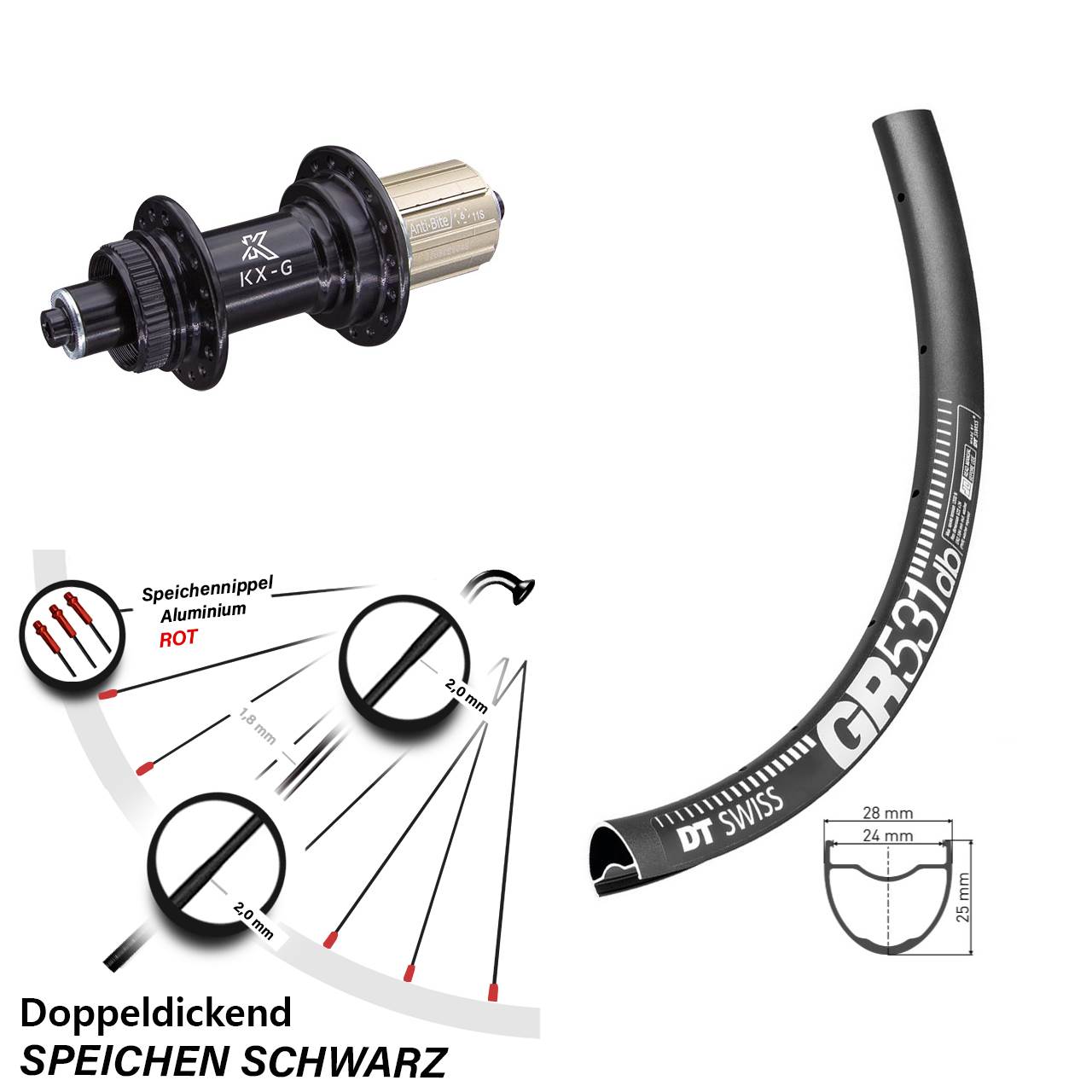 28/29 Zoll Hinterrad DT Swiss GR 531 DB Gravel 8-12 fach