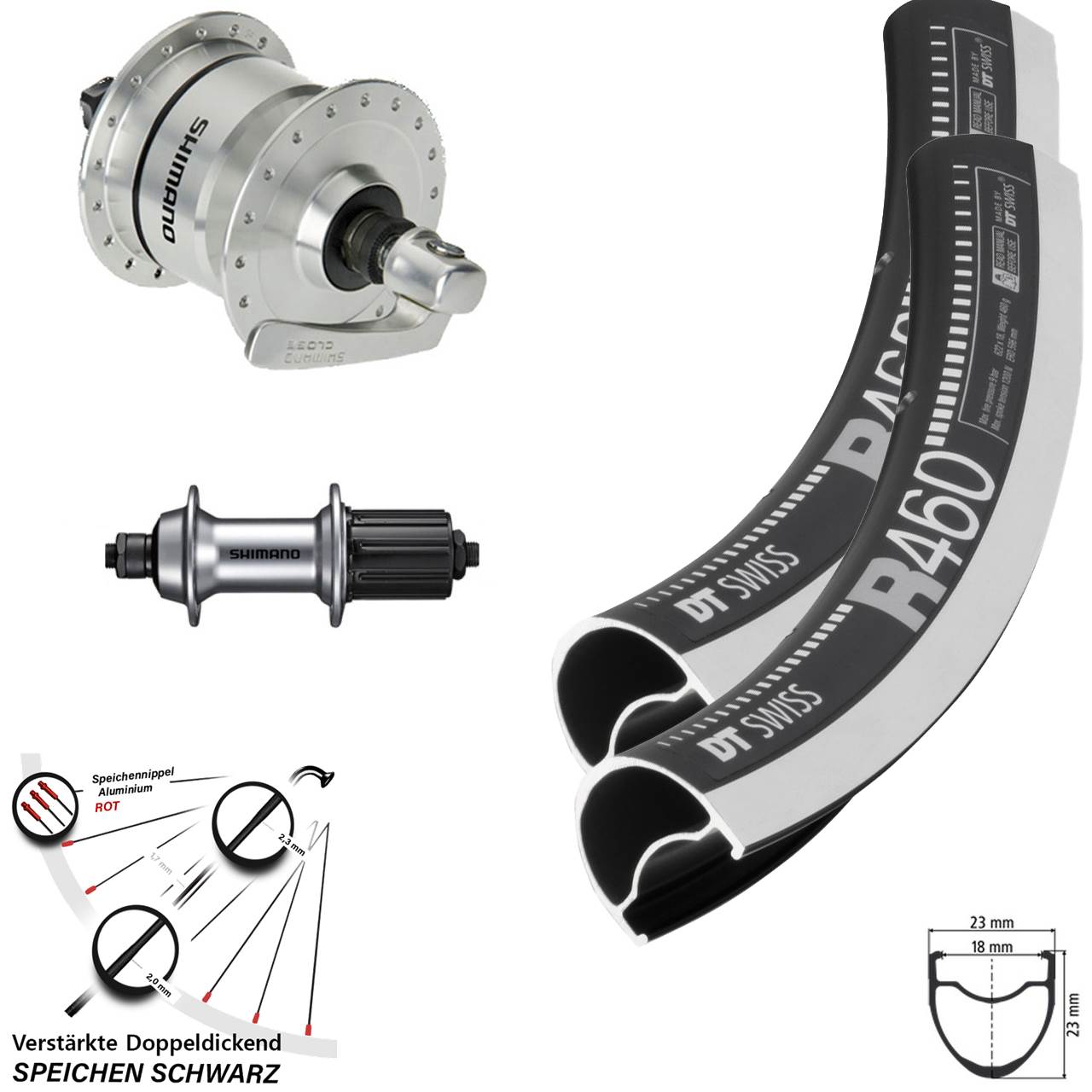 Laufradsatz 28 Zoll DT Swiss R460 Shimano DH3N72 FH-RS400 8-11 fach HG für Schnellspanner
