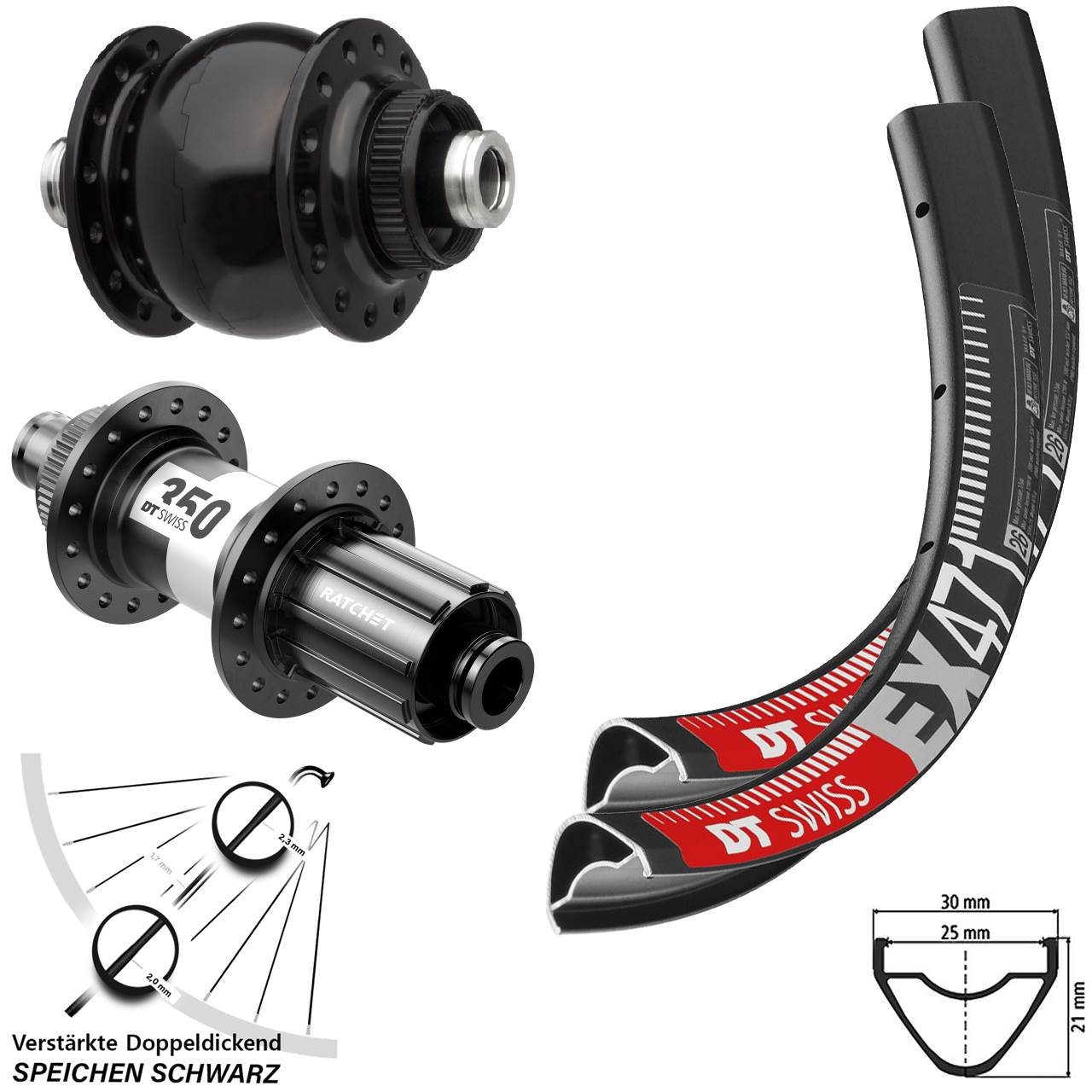 29 Zoll DT Swiss EX471 SON 28 350 HG Centerlock Laufradsatz 12x100/142