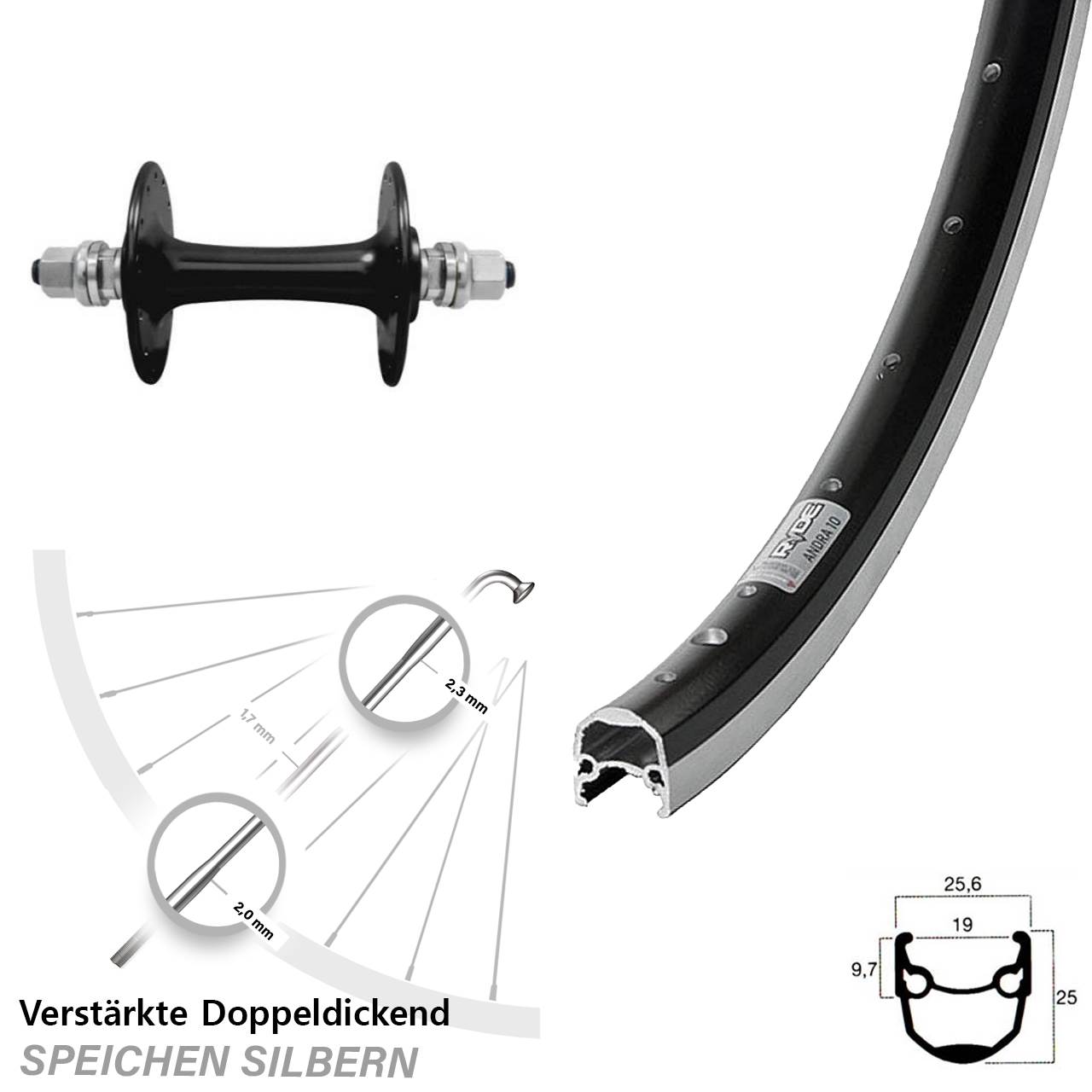 20 Zoll Vorderrad Ryde Andra 10 Sturmey Archer HBT30-F Vollachse