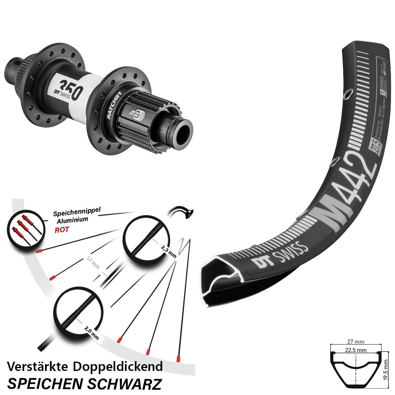 Hinterrad Centerlock 28-29 Zoll DT Swiss M 442-350 Micro Spline 12x142