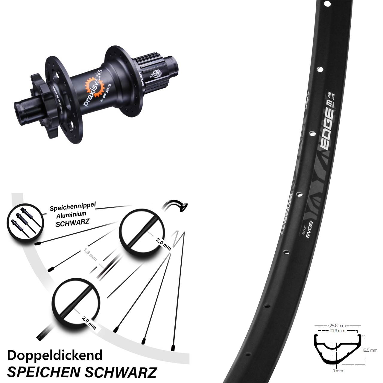 Ryde Edge M22 DT Swiss 350 29 Zoll Hinterrad 6-Loch 12x142 Micro Spline