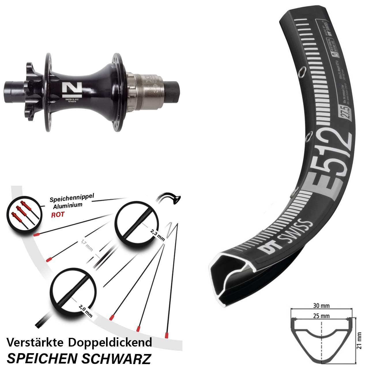 DT Swiss E512 Novatec D462 650B Hinterrad 6-Loch 12x148 XD 11-12 fach