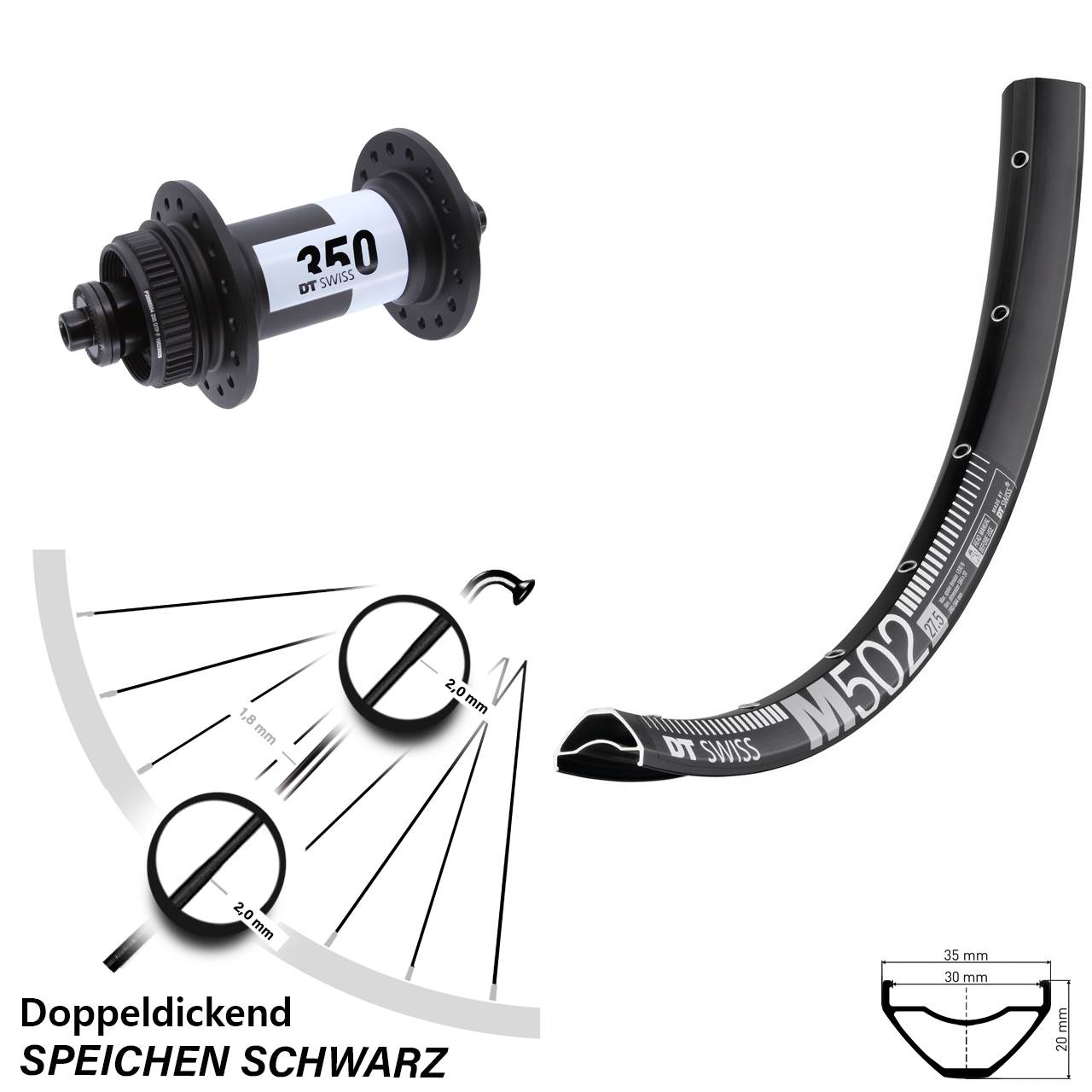 Disc Vorderrad 29 Zoll DT Swiss M502-350 für Schnellspanner