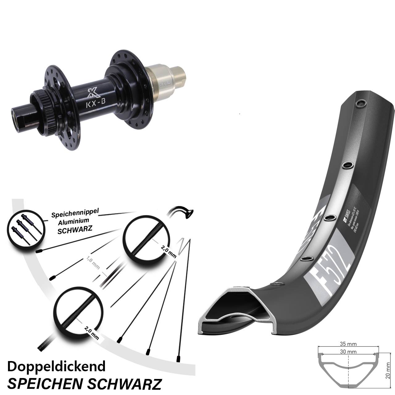 Hinterrad 29 Zoll DT Swiss F572 KX-B Centerlock XD Boost