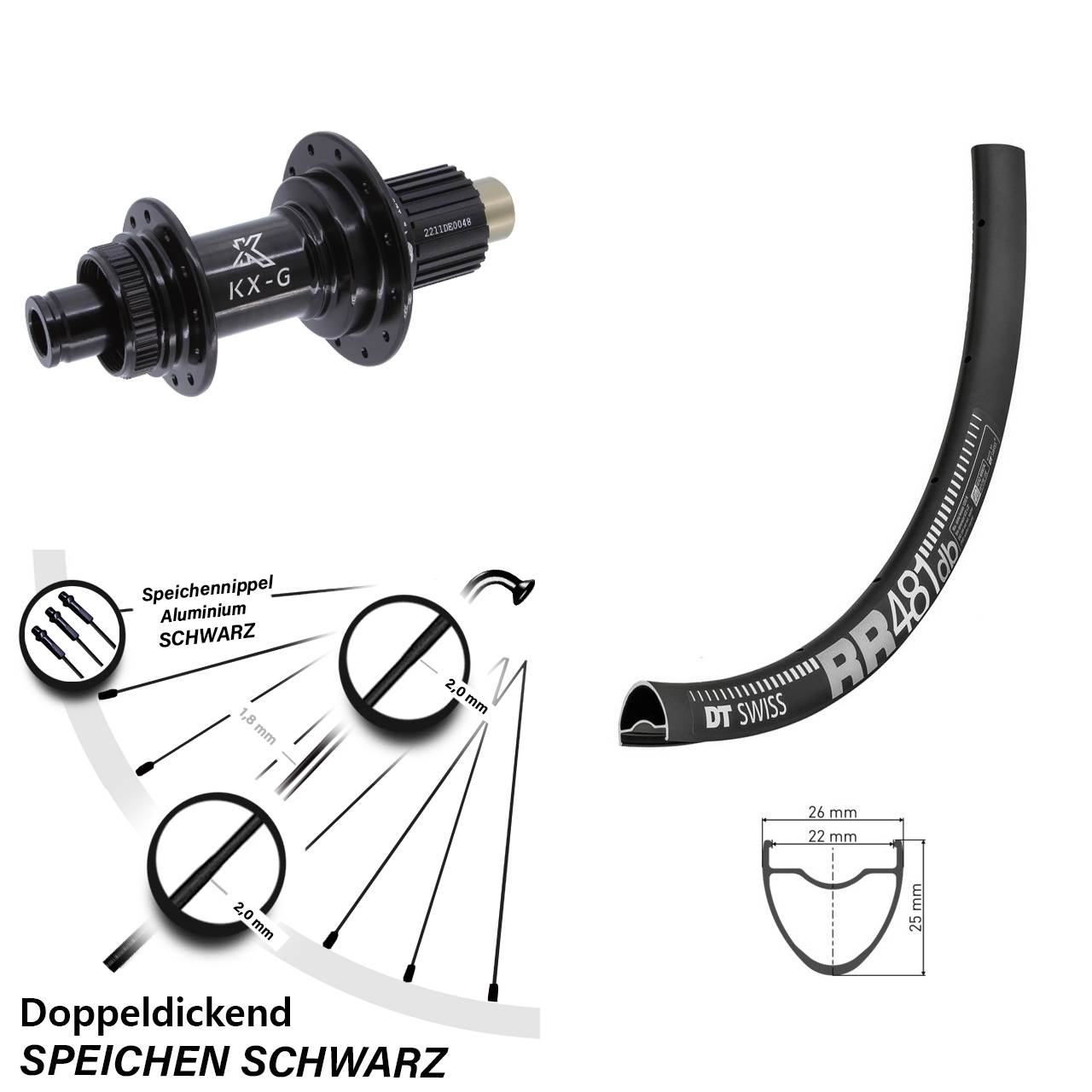28 Zoll DT Swiss RR481 KX-G Centerlock Hinterrad 12x142 Micro Spline