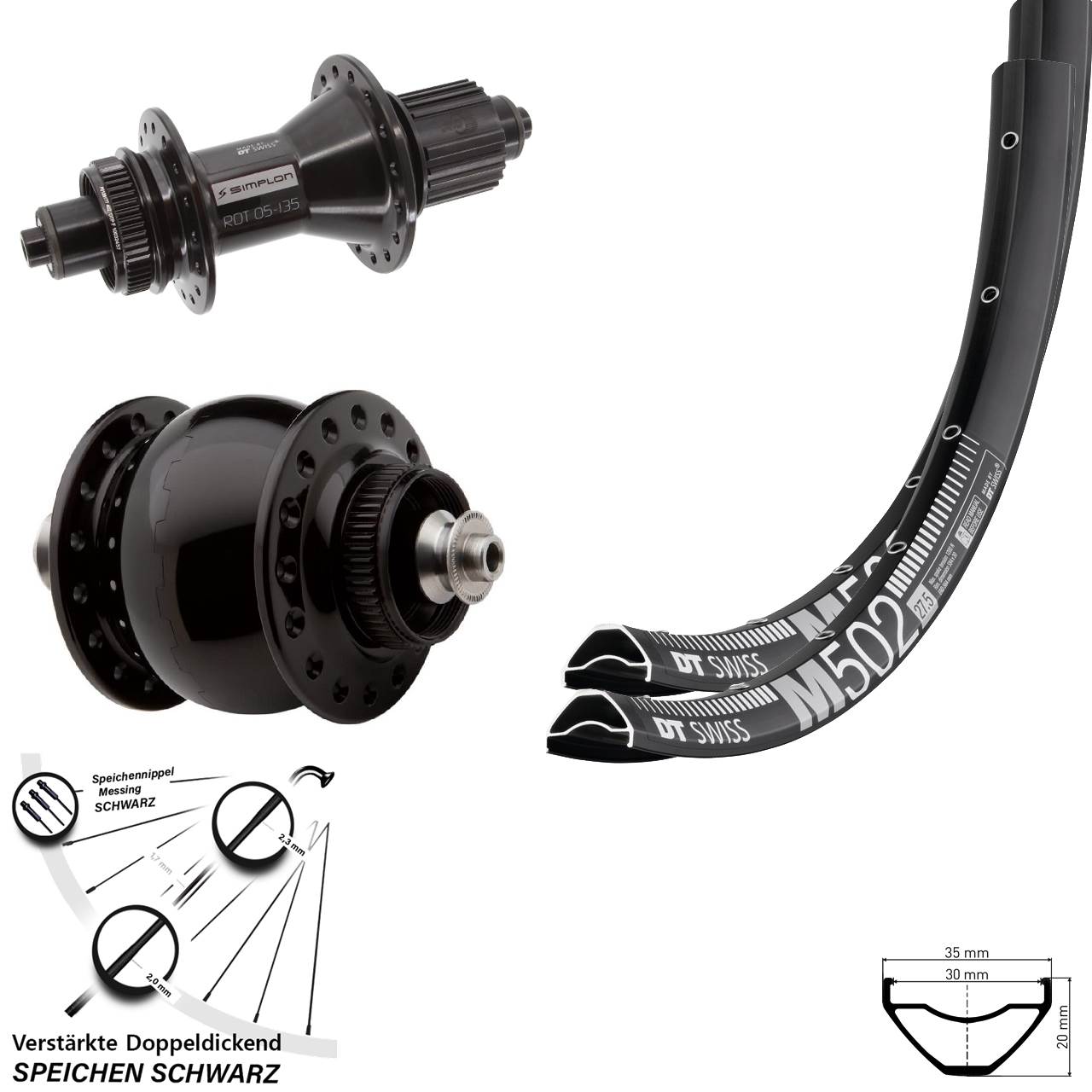 Laufradsatz Centerlock 27,5 Zoll DT Swiss M 502 370 Hybrid SON 28 Micro Spline QR