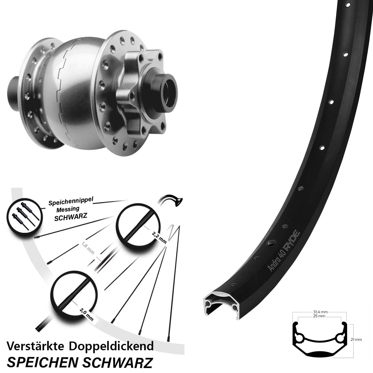 Nabendynamo Son 28-15 Ryde Andra 40 Disc Vorderrad 27,5 Zoll