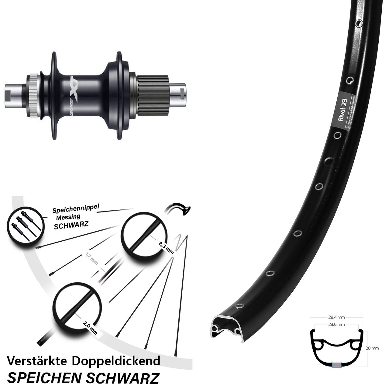 Ryde Rival 23 Shimano Deore XT FH-M8110 27,5 Zoll Hinterrad 12x142 Micro Spline
