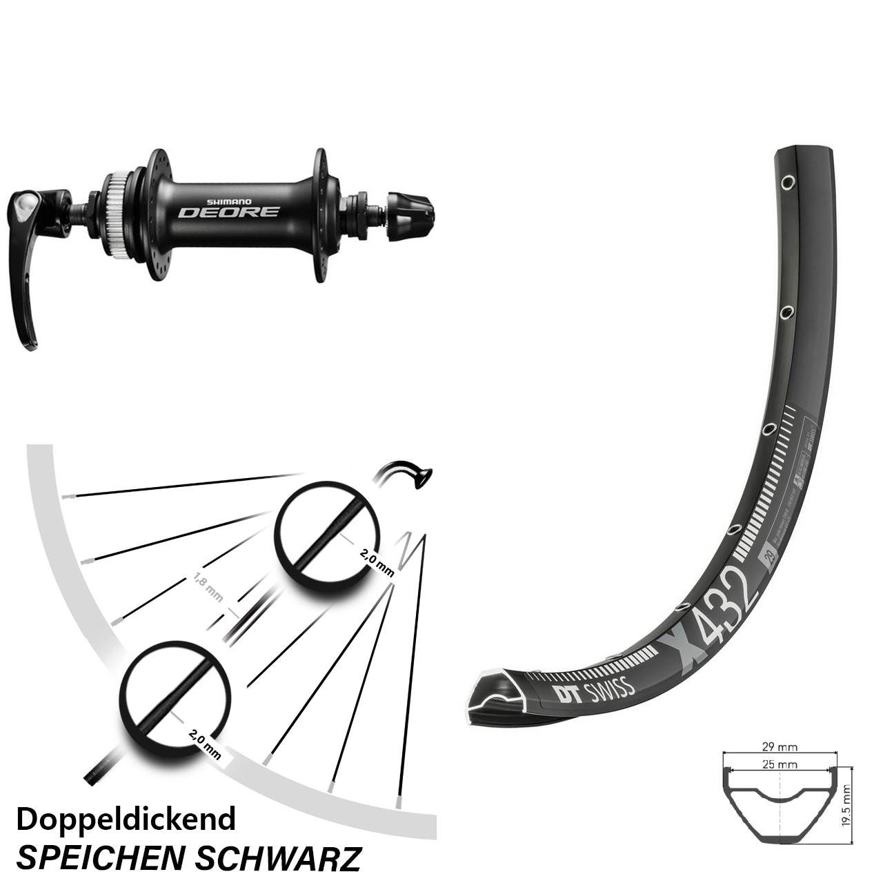 29 Zoll DT Swiss X432 Shimano HB-M6000 Vorderrad Centerlock QR