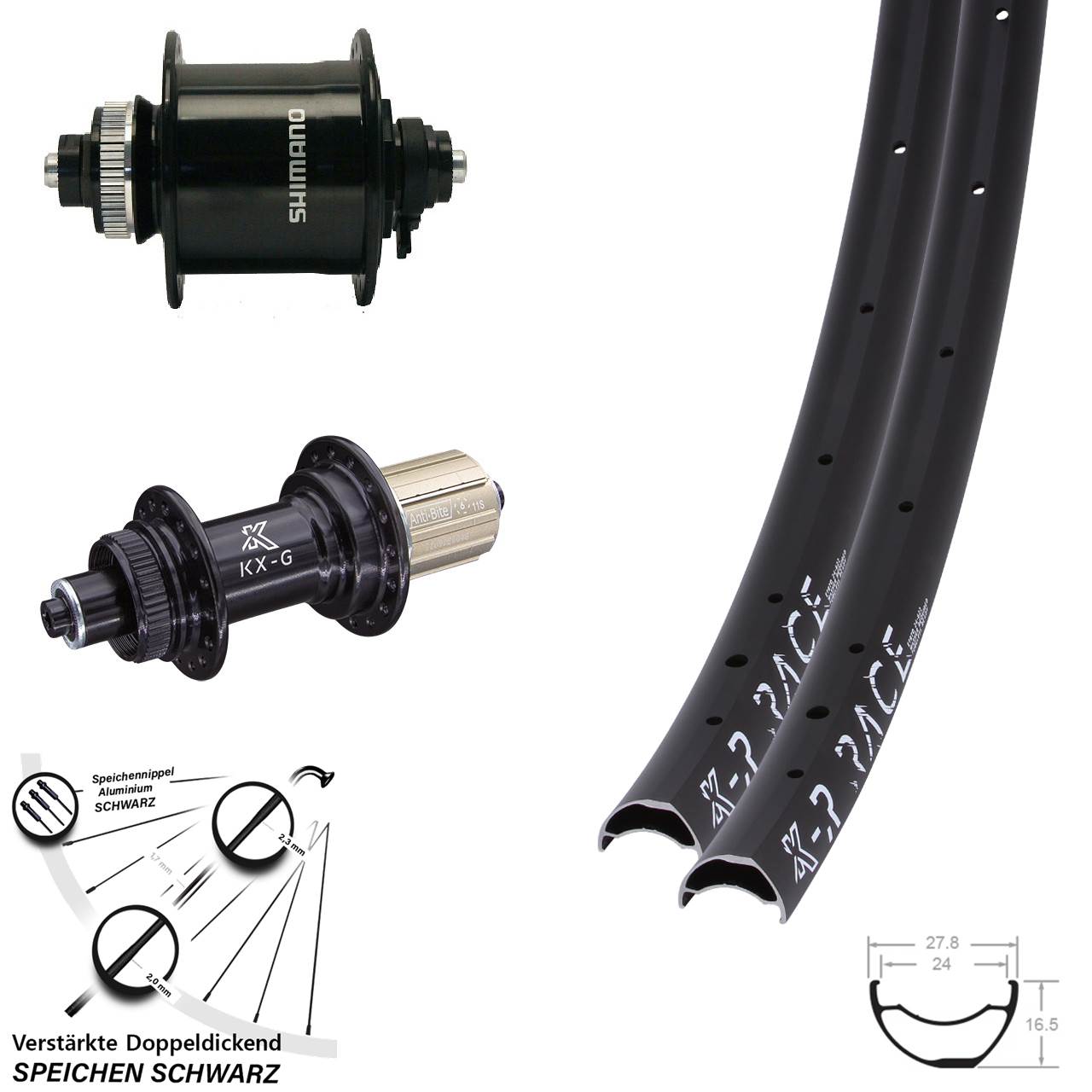 KXR-G Race Shimano DH-UR700-3D Disc Laufradsatz für Schnellspanner 8-12 fach HG