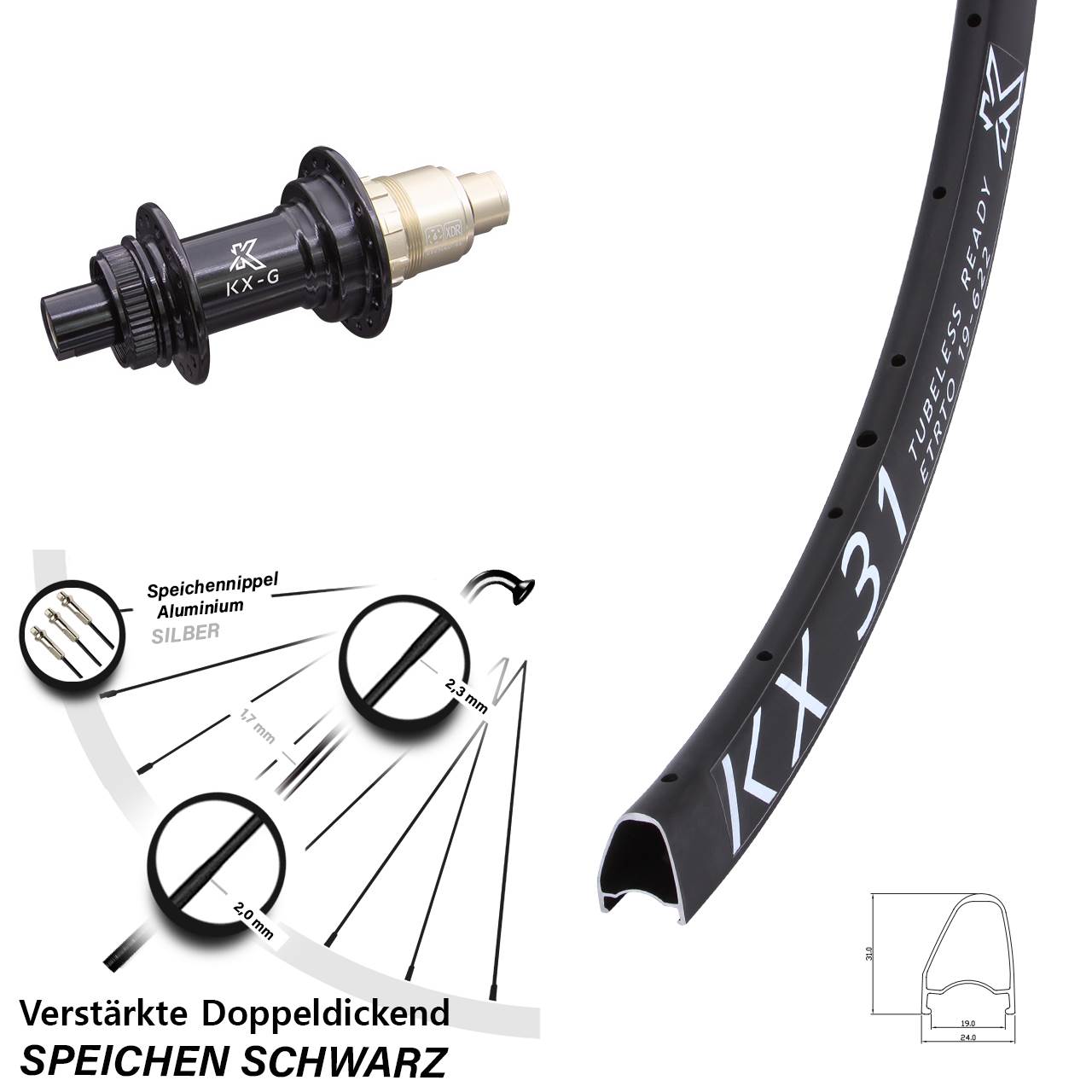 28 Zoll KX 31 Steckachse Disc Laufrad 12x142 SRAM XDR