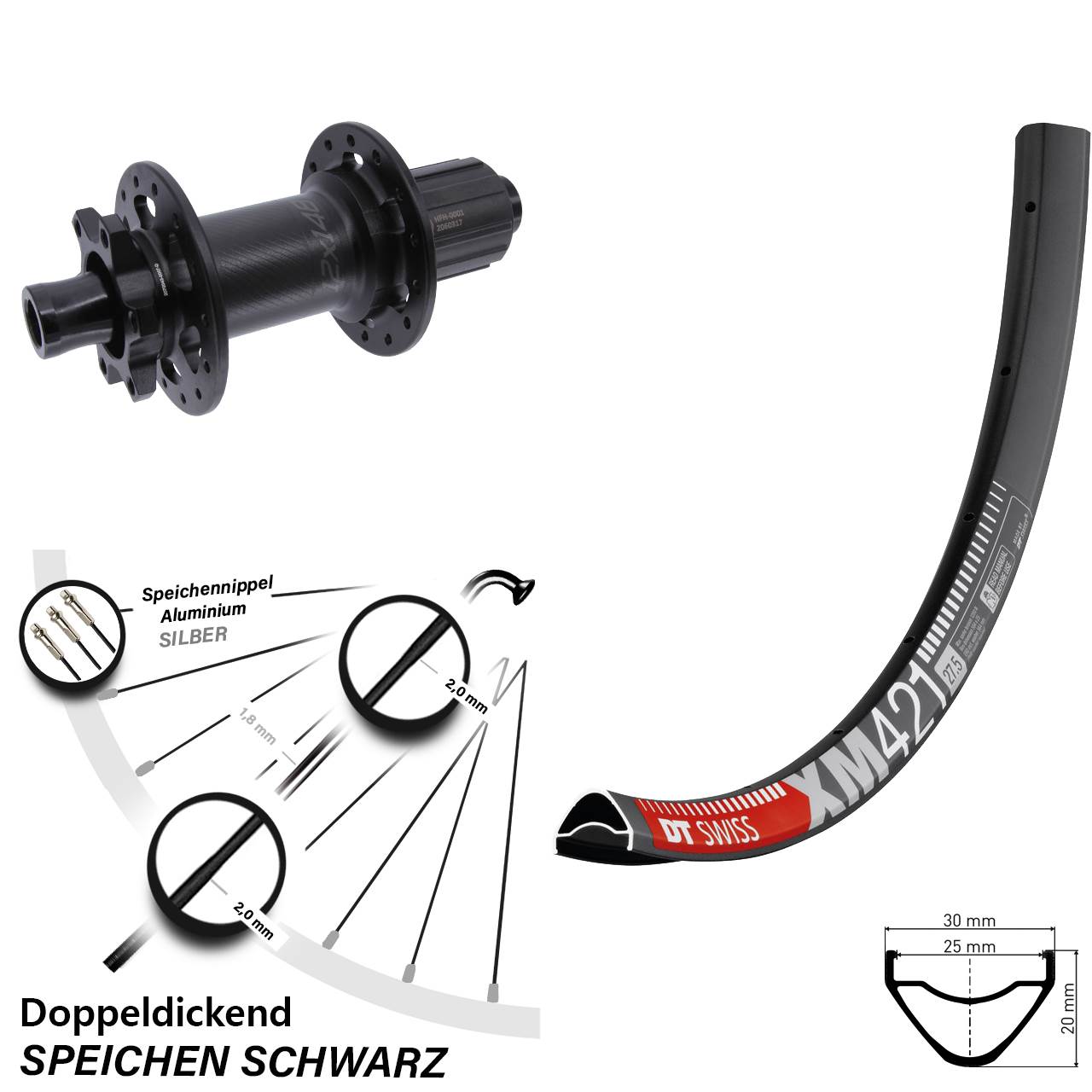 29 Zoll Hinterrad DT Swiss XM421 Bear Pawls 8-11 fach HG 12x148 Boost 6-Loch