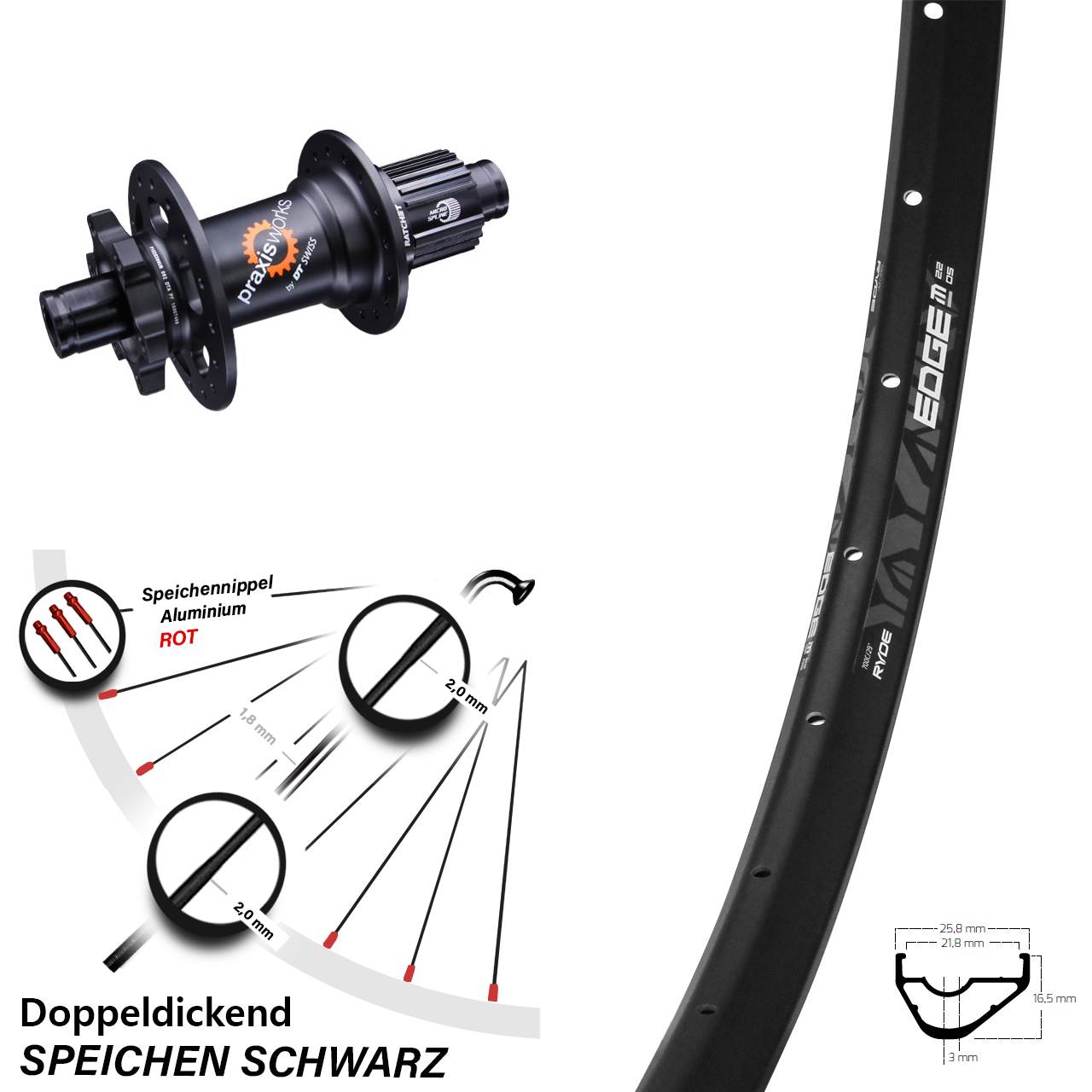 Ryde Edge M22 DT Swiss 350 29 Zoll Hinterrad 6-Loch 12x142 Micro Spline