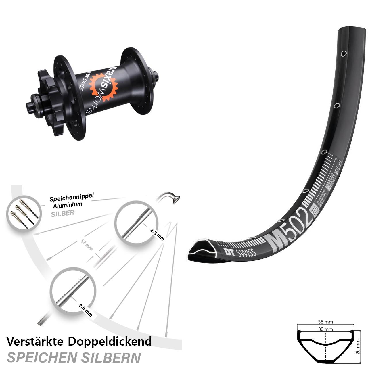 Vorderrad 6-Loch 29 Zoll DT Swiss M502-350 QR für Schnellspanner