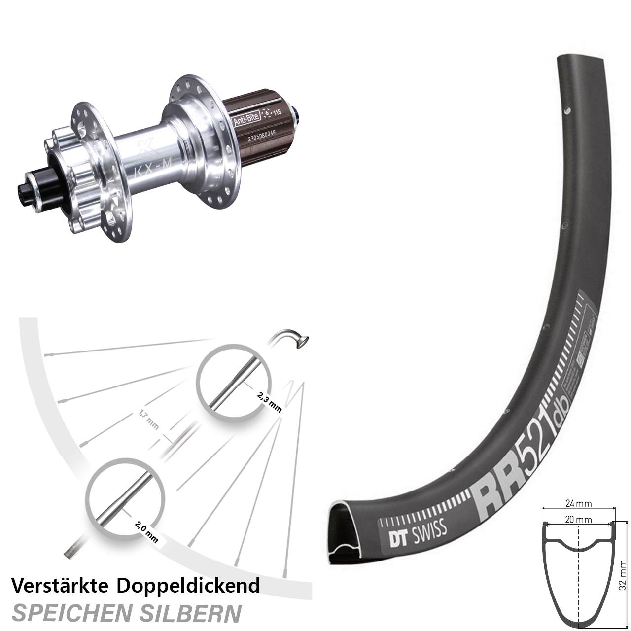 DT Swiss RR521 KX-M 28 Zoll Disc Laufrad QR 8-12 fach HG