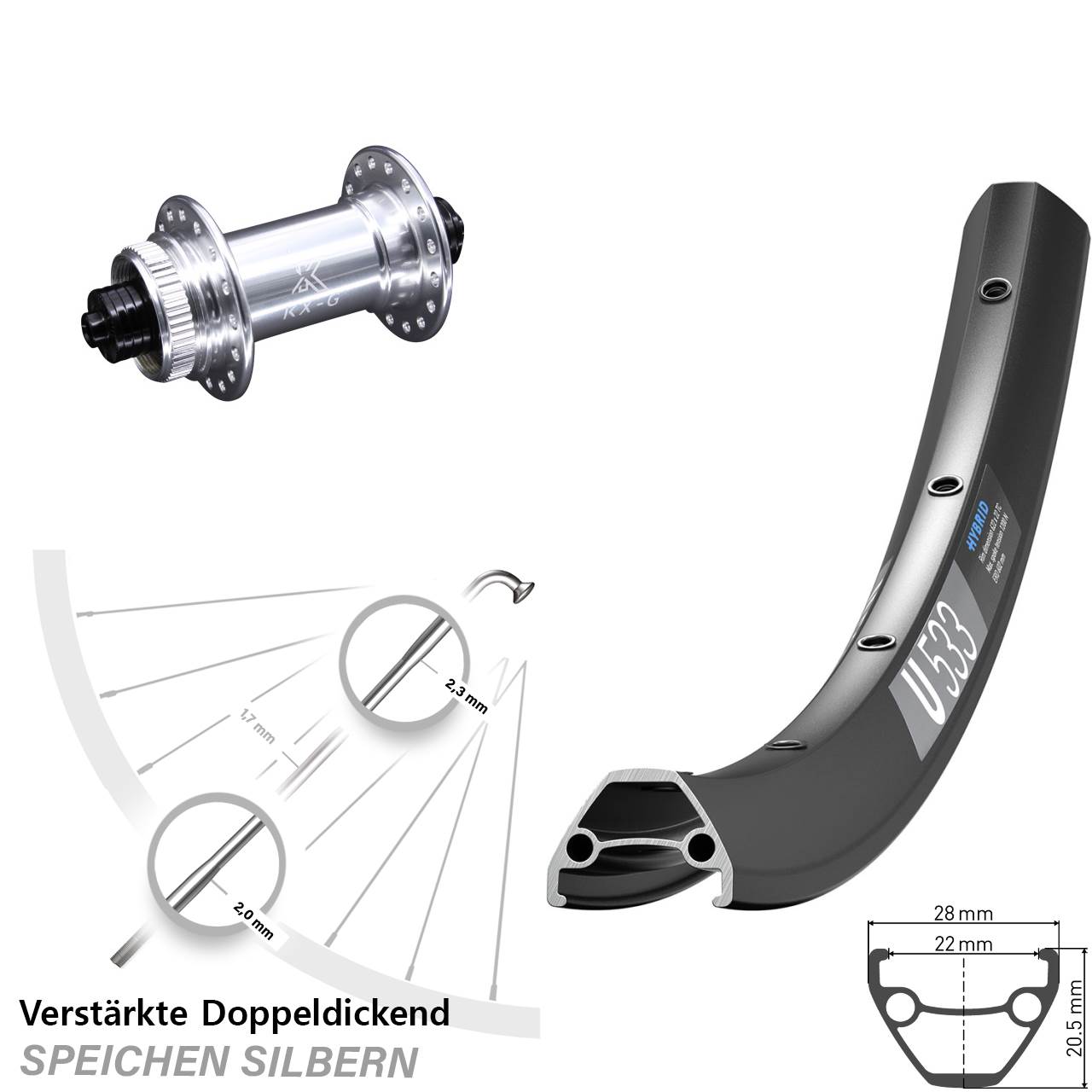 Disc Laufrad für Schnellspanner 28-29 Zoll DT Swiss U 533 KX-G