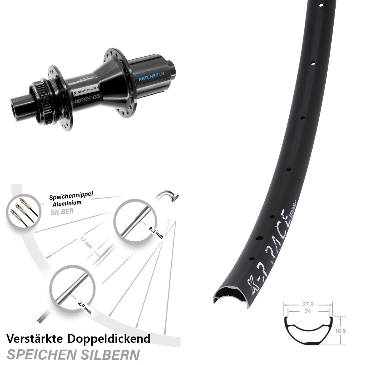 29 Zoll KX-R Race DT Swiss 370 Hybrid Disc Hinterrad 12x142 8-11 fach HG