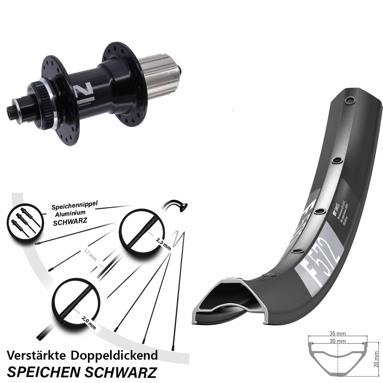 Disc Hinterrad 650B DT Swiss F 572 Novatec D042 8-12 fach HG für Schnellspanner