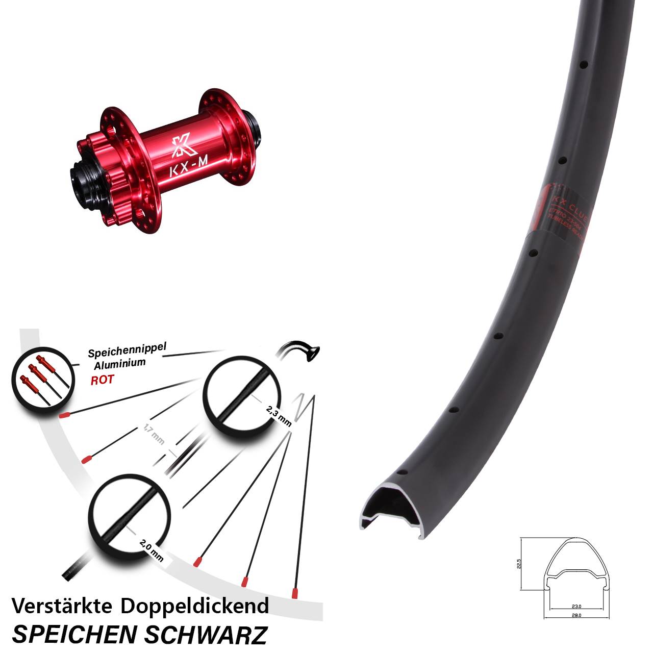 Disc Laufrad 27,5 Zoll KX Clue Gravel rot 12x100