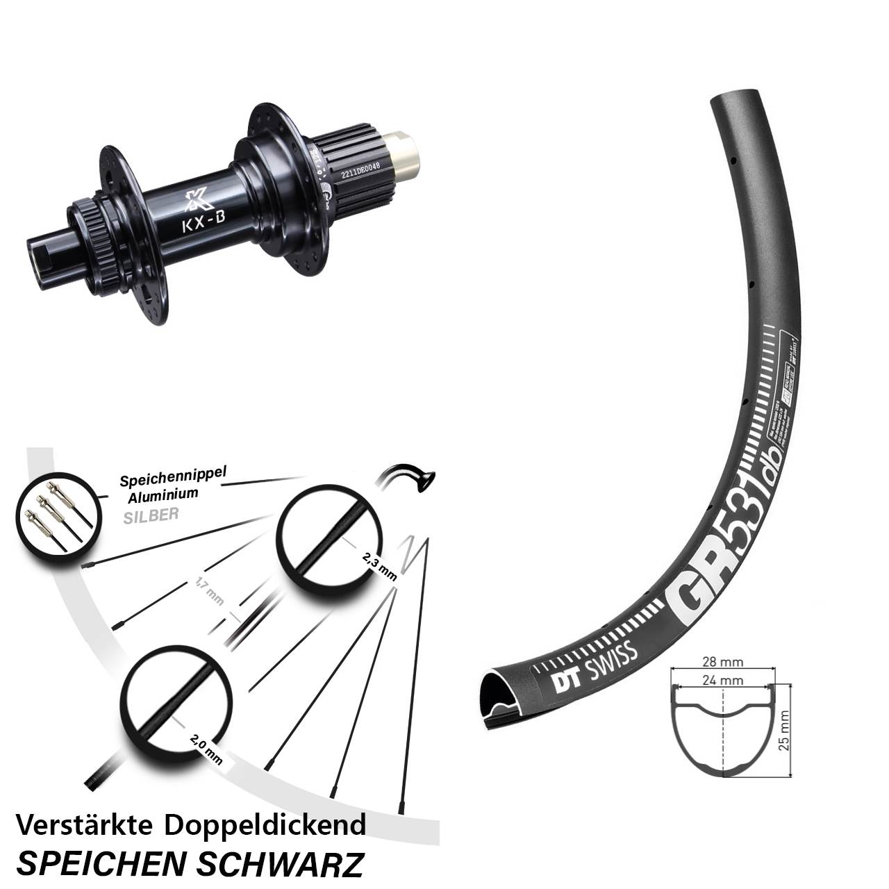 DT Swiss GR531 KX-B Boost 27,5 Zoll Hinterrad Centerlock 12x148 Micro Spline