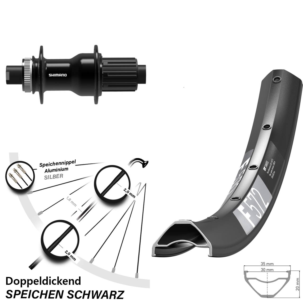 DT Swiss F 572 Shimano FH-TC500-B Boost 29 Zoll Hinterrad Centerlock 12x148 8-11 fach