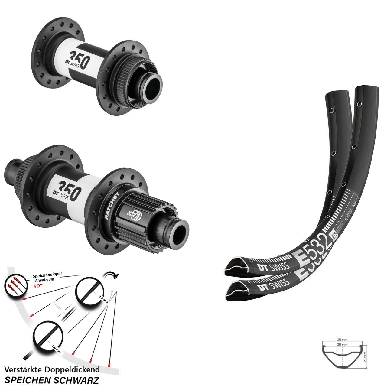 29 Zoll E532-350 DT Swiss Ratchet 36 Centerlock Laufradsatz 15x100 12x142 Micro Spline