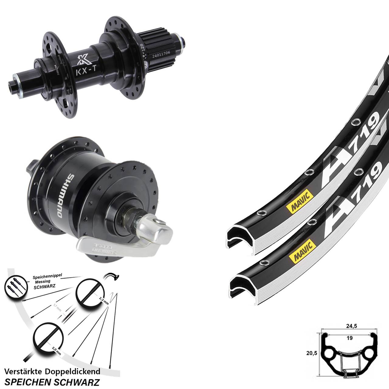 Mavic A 719 KX-T Shimano DH-3N72 28 Zoll Laufrad-Satz QR Micro Spline
