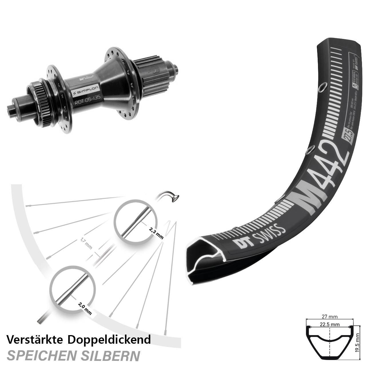 Centerlock Hinterrad QR 28 Zoll DT Swiss M442-370 Hybrid Shimano Micro Spline