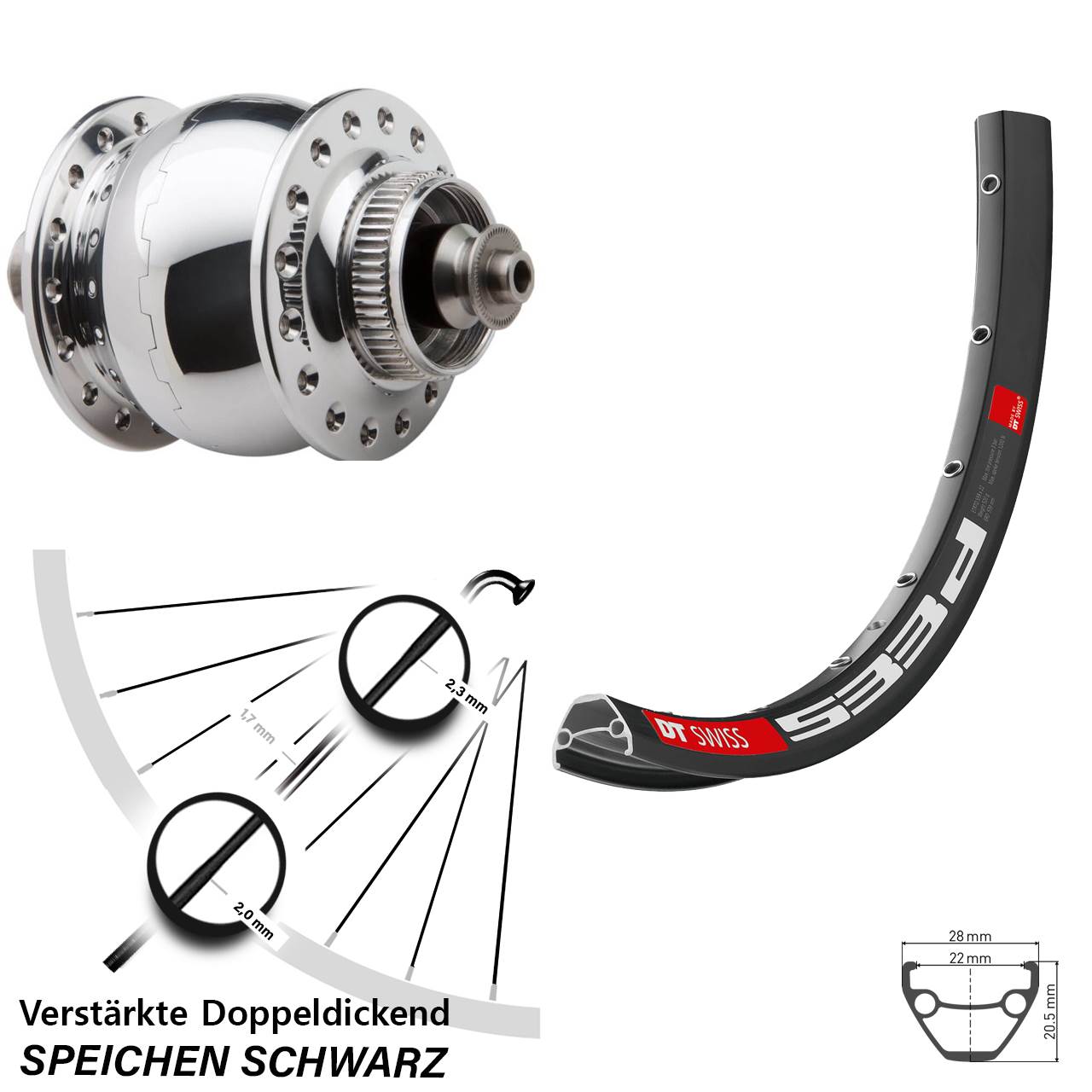 29 Zoll DT Swiss 533d SON 28 poliert Centerlock Vorderrad Schnellspanner
