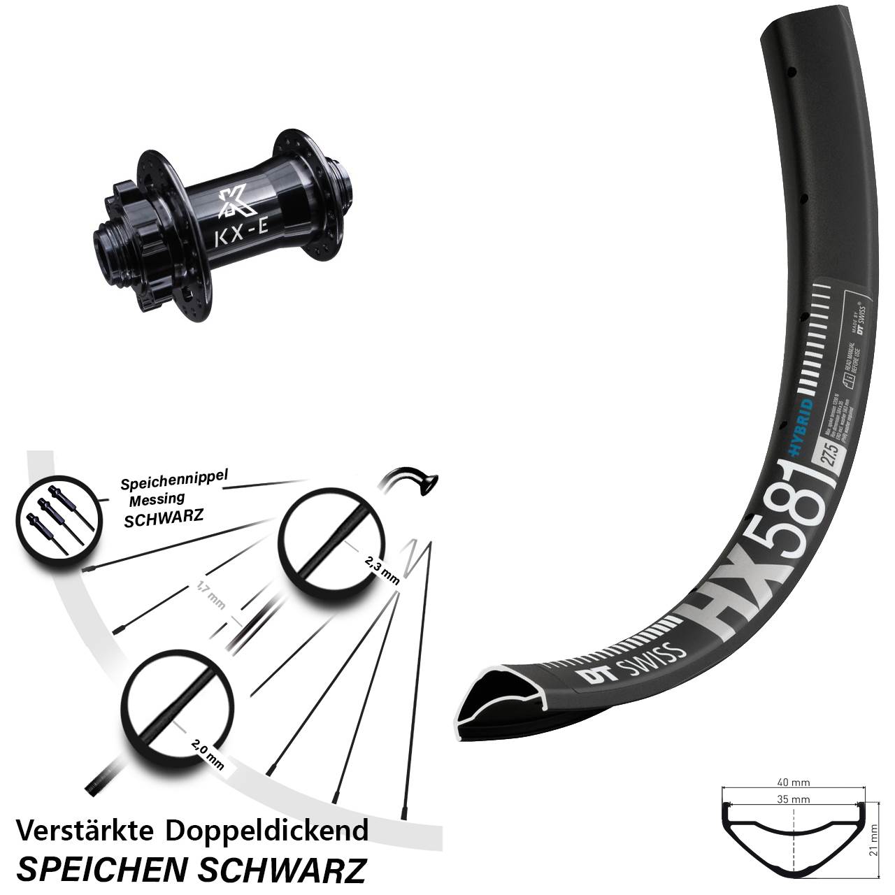 Disc Vorderrad 27,5 Zoll DT Swiss HX581 KX-E verstärkt 15x100