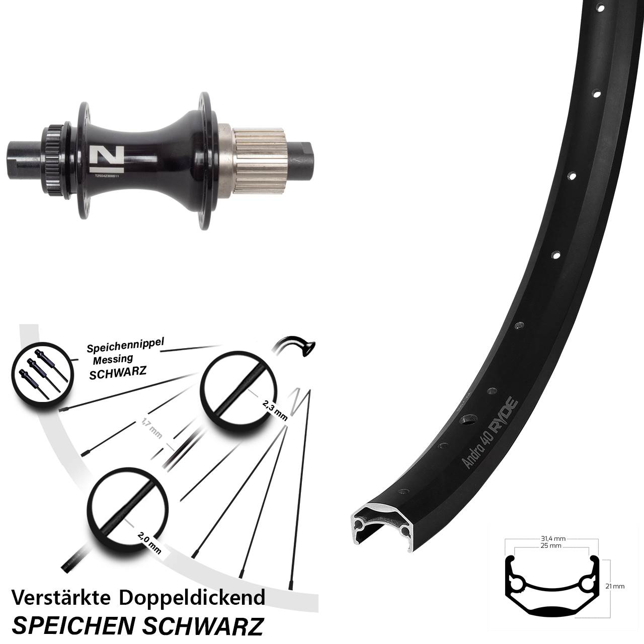 Ryde Andra 40 Novatec D462SB 26 Zoll Hinterrad Centerlock 12x148 Shimano Micro Spline