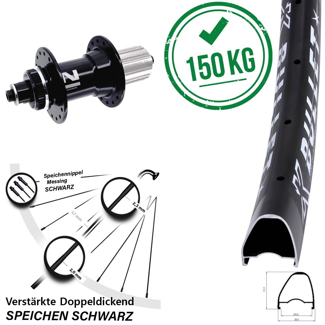 Hinterrad Centerlock 28 Zoll KX Bullet OS Novatec D042SB 8-12 fach für Schnellspanner