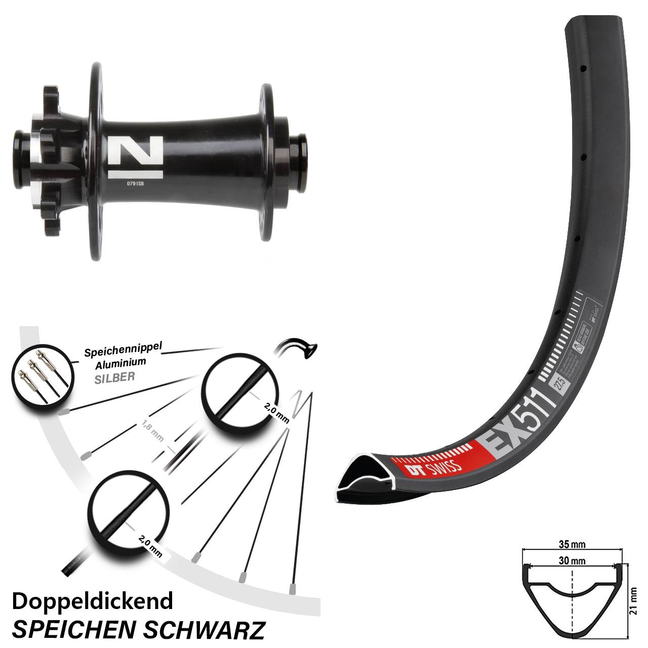 29 Zoll DT Swiss EX 511 Novatec D791 Disc Laufrad 15x100