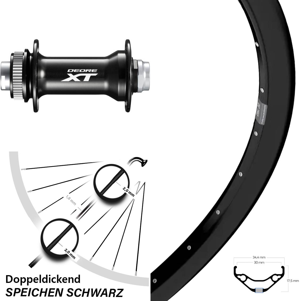Ryde Disc 30 27,5 Zoll Vorderrad Shimano XT 15x110