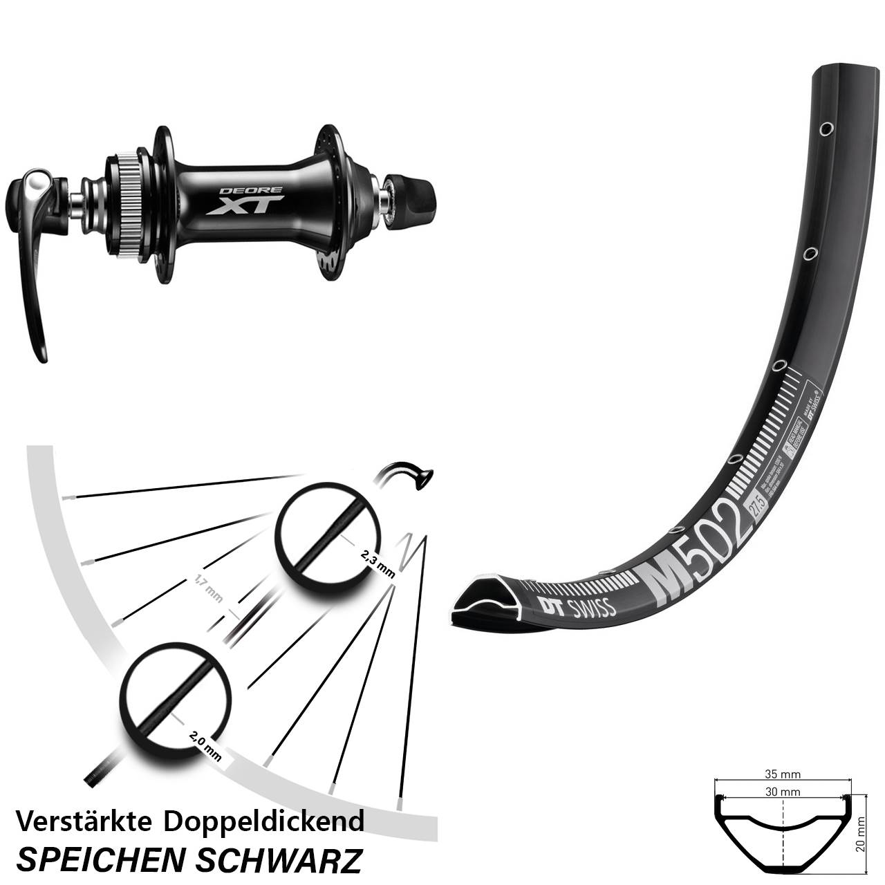 Disc Laufrad 27,5 Zoll DT Swiss M 502 Shimano Deore XT QR