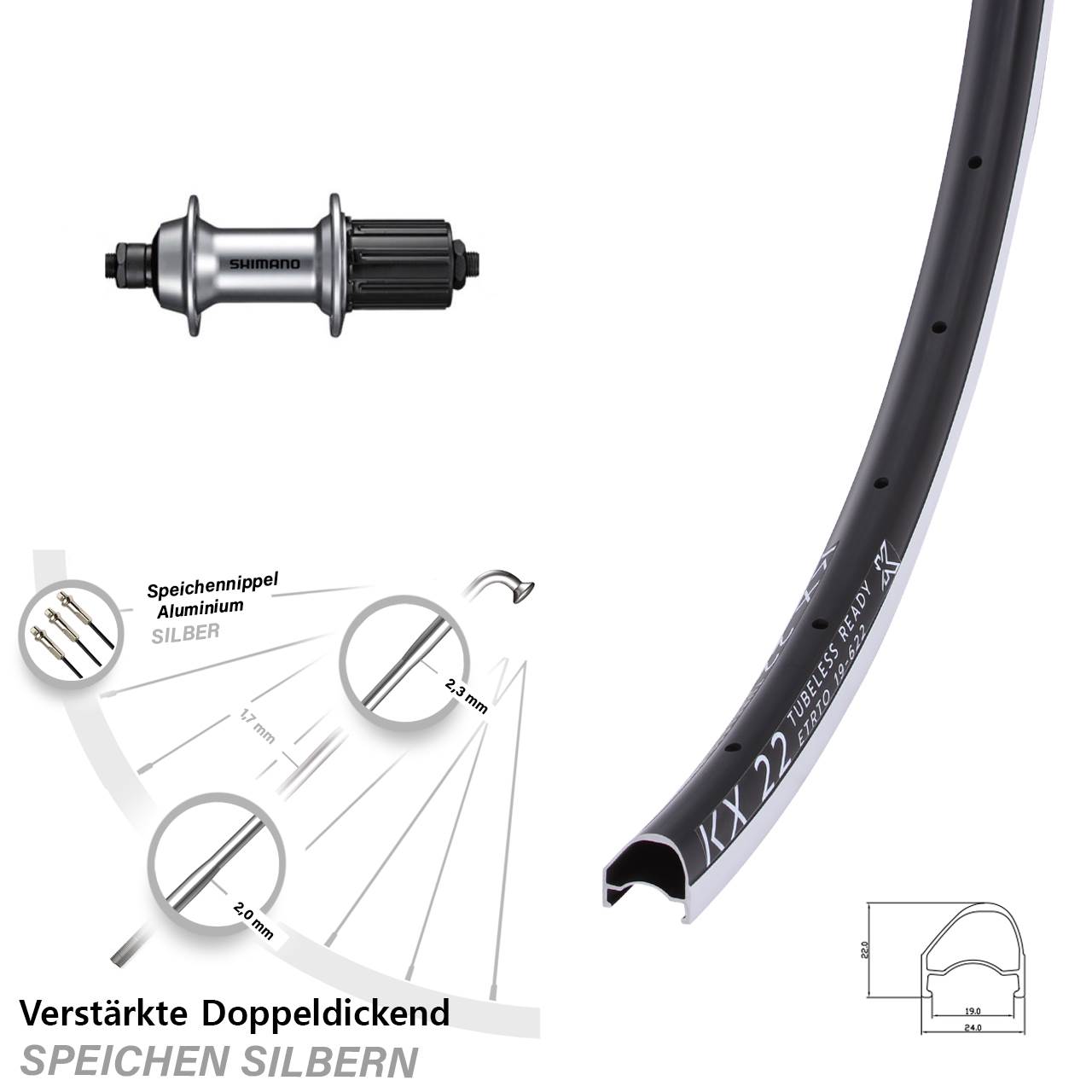 Hinterrad 28 Zoll KX 22 OS Shimano Tiagra 8-11 fach QR