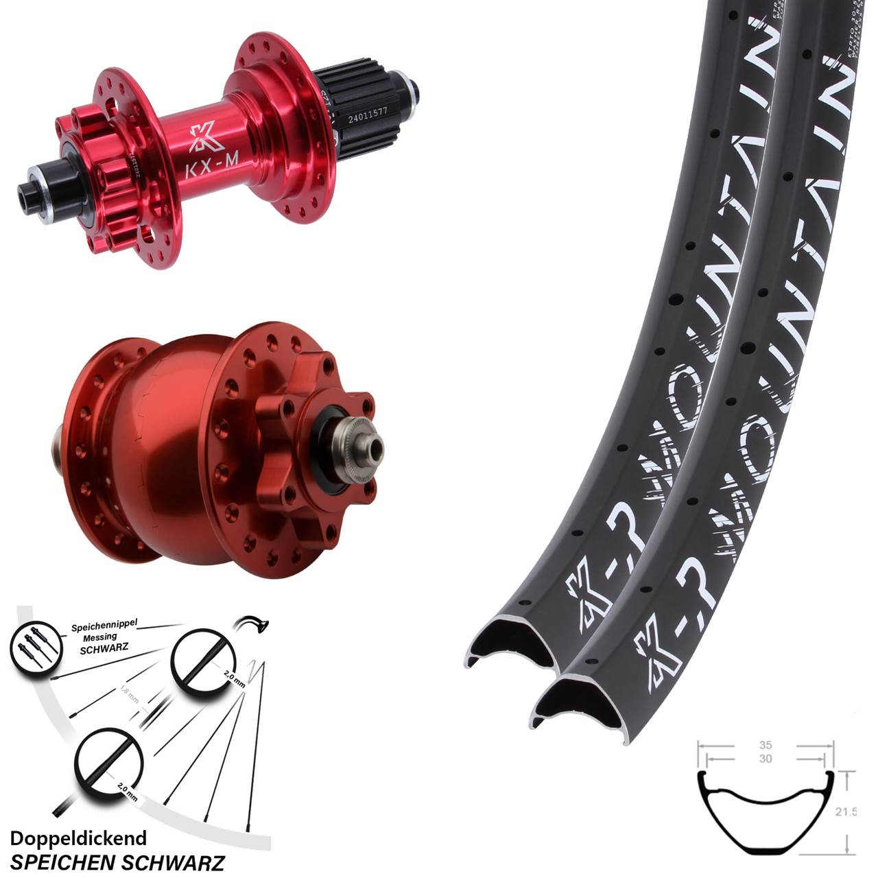 Laufradsatz 6-Loch 29 Zoll KX-MR Mountain rot SON 28 Micro Spline QR