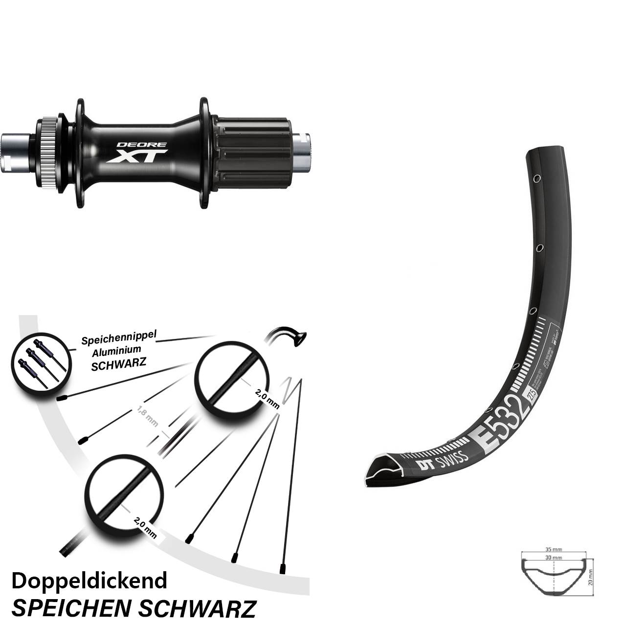 29 Zoll DT Swiss E532 Shimano FH-M8010-B Hinterrad Centerlock 12x148 8-11 fach HG