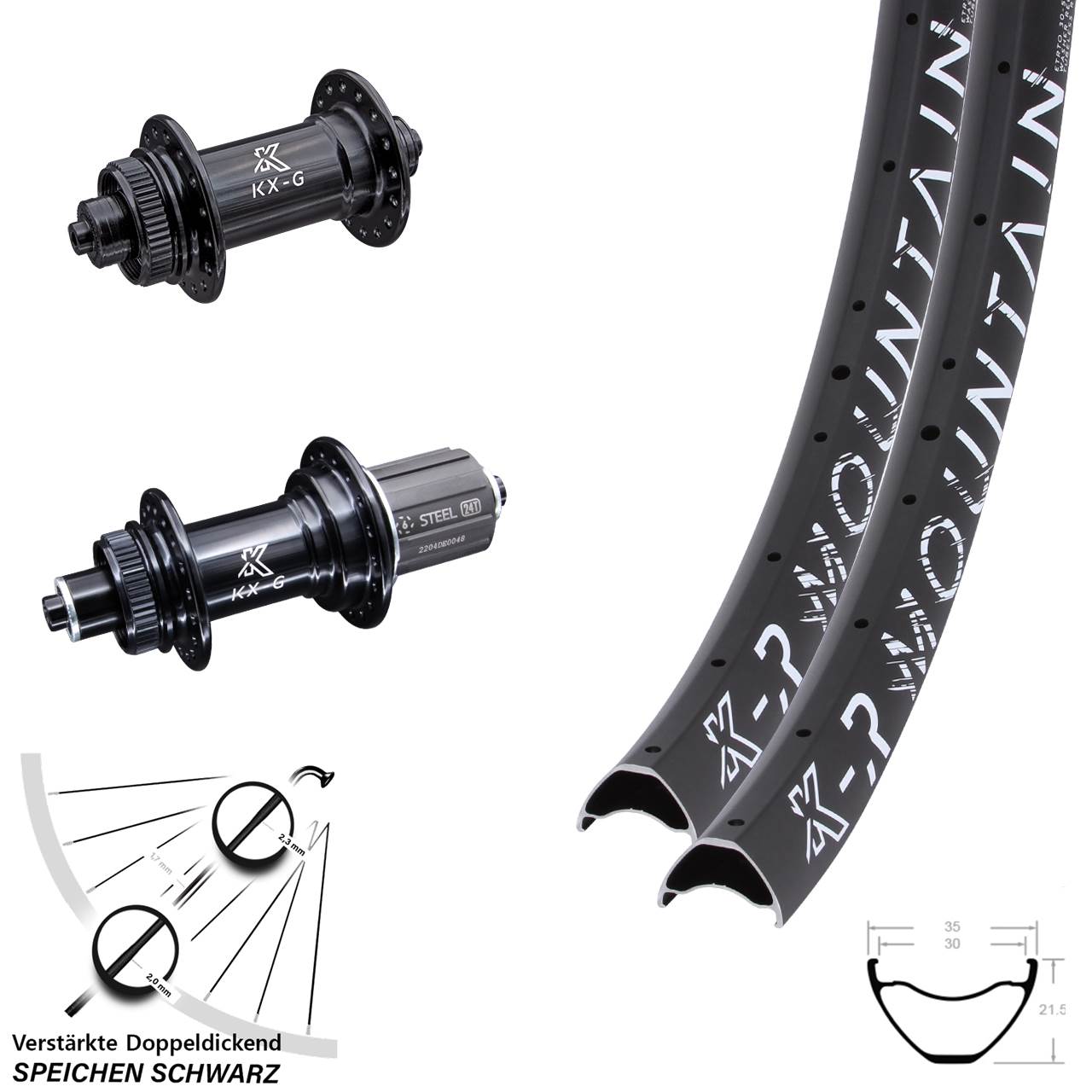 Centerlock Laufradsatz 27,5/29 Zoll KX-GSR Mountain HG 8-12 fach für Schnellspanner